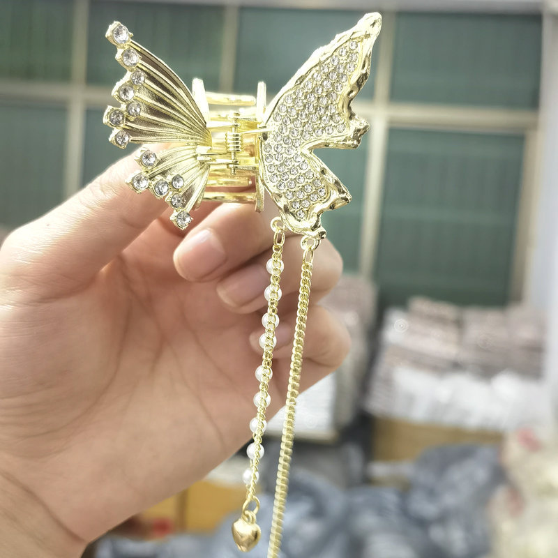 新款金属发夹蝴蝶流苏抓夹后脑勺小号头饰气质清新发饰时尚百搭                               详情8