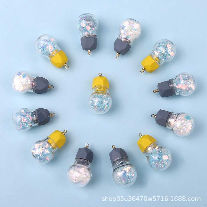 Resin glitter small light bulbs, pendants, earrings, necklaces, keychains, handmade materials, DIY jewelry, small accessories wholesale pic 11