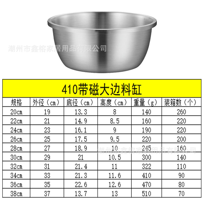 Thickened 304 stainless steel basin, round household soup basin, egg beating basin, noodle basin, food-grade seasoning VAT, vegetable washing basin, kitchen pic 5