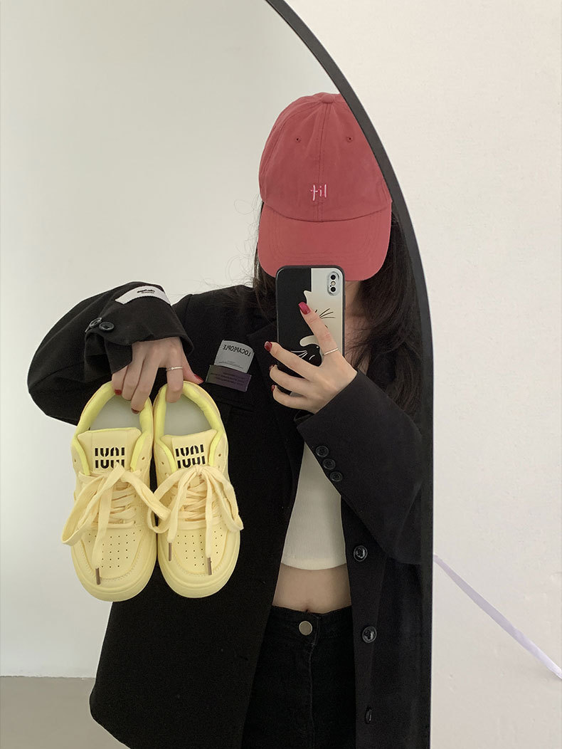 多巴胺红色厚底板鞋女2024新款miu系带小白鞋~春夏秋冬季春运动鞋详情8