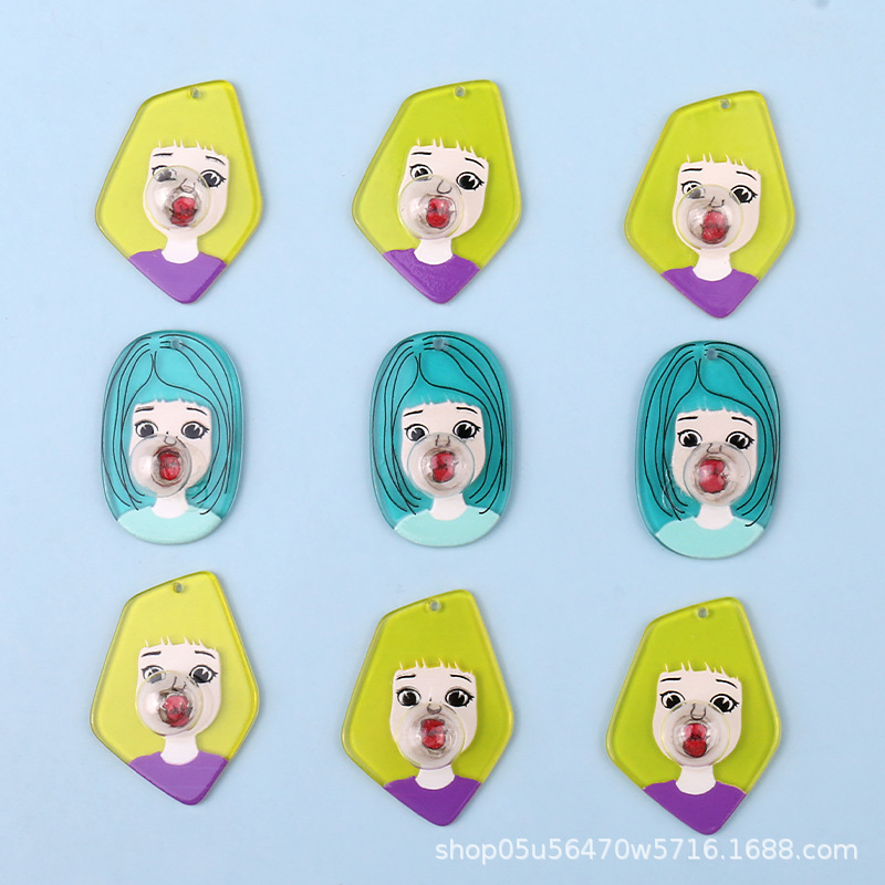 Cartoon fashion bubble-blowing girl semi-transparent acrylic sheet diy handmade patch jewelry earring accessory materials pic 10