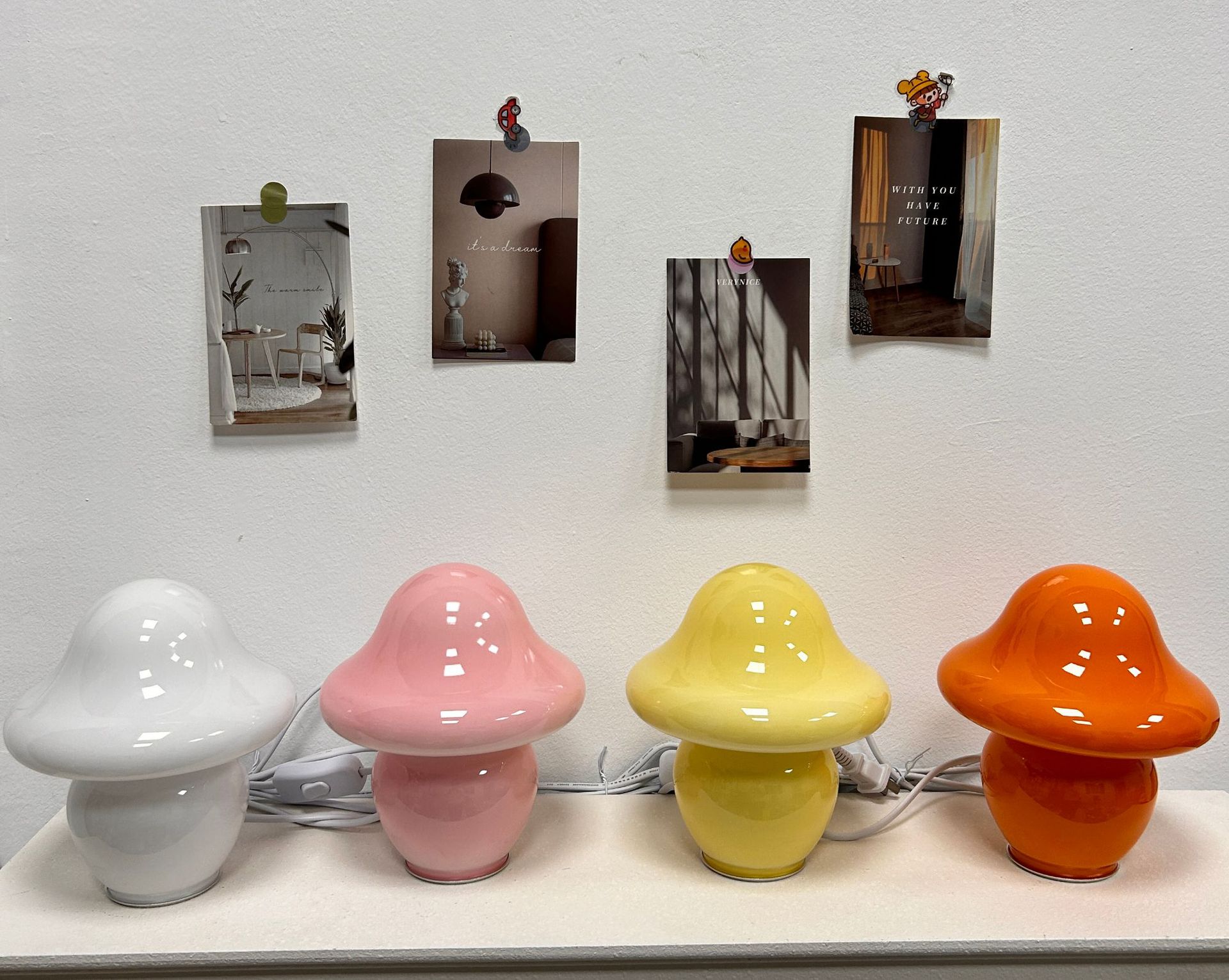 美式蘑菇装饰台灯中古Vintage北欧现代简约床头创意条纹玻璃台灯详情1