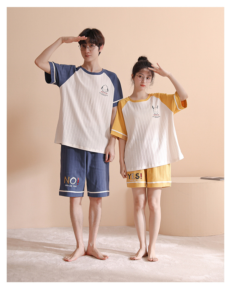Novedades pareja manga corta pantalones cortos pijamas mujer verano slim algodón peinado hombre traje de hogar suelto casual cartoon pic 34