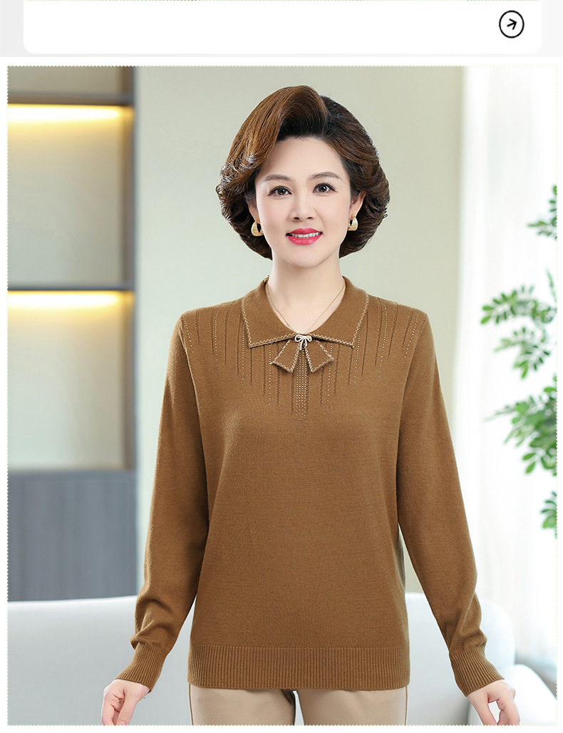 New autumn collection for middle-aged and elderly mothers: Solid color loose knitted pullover sweater with a baby collar for women. 2023 casual mom wear pic 33