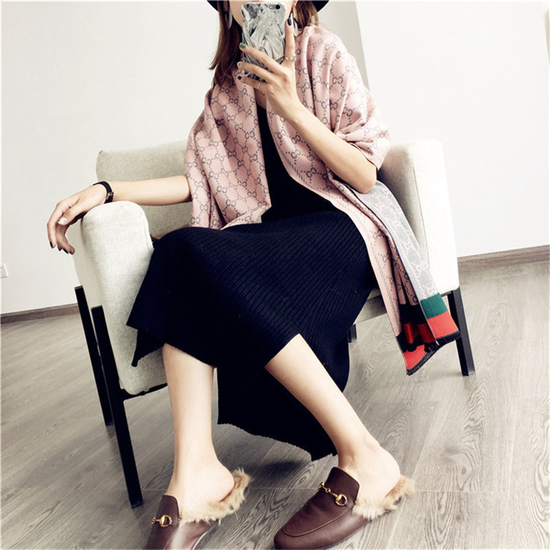 英伦格子围巾女冬季 羊绒混纺字母大披肩 千鸟格流苏潮牌羊绒围巾详情17