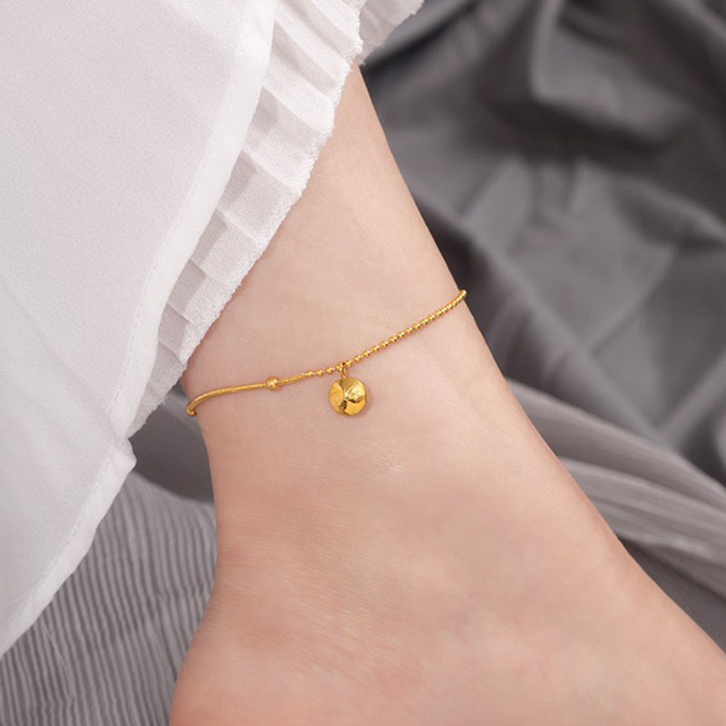 韩版钛钢字母铃铛铜钱镶钻脚链女18k玫瑰金时尚简约学生个性脚饰详情20