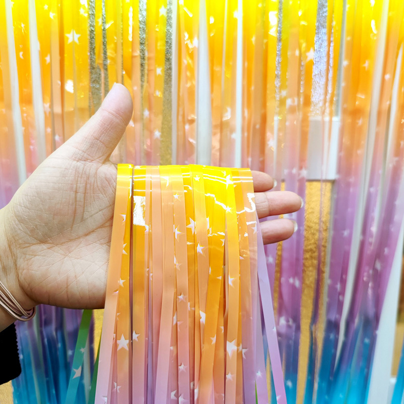 炫彩流苏彩虹雨丝帘创意渐变亮光节日装饰雨丝门帘婚庆派对布置详情1
