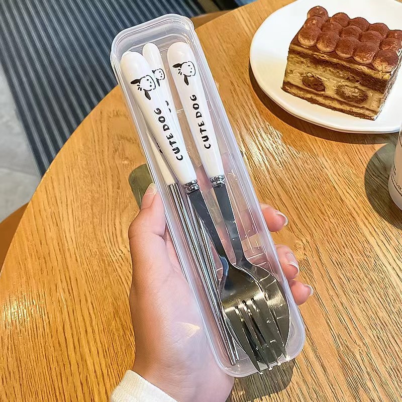 创意卡通不锈钢便携餐具学生可爱餐具旅行餐盒勺子叉子筷子三件套详情11