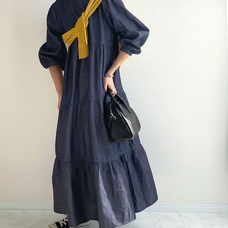跨境货源女装韩版新品chic连帽宽松长款连衣裙大码休闲衬衣长裙详情16