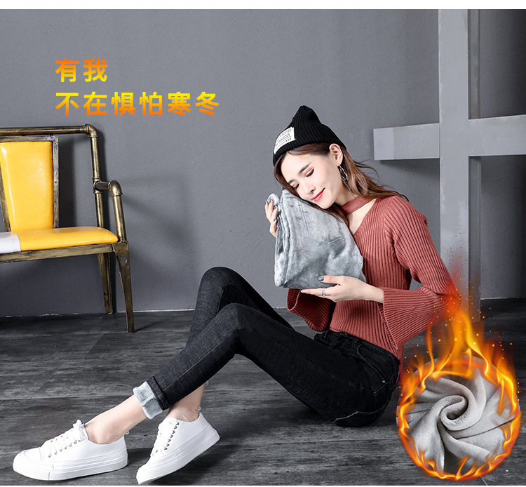 Winter fleece jeans for women, high-waisted, thick and warm Korean-style elastic slimming outerwear, small leg pants factory direct sales pic 23