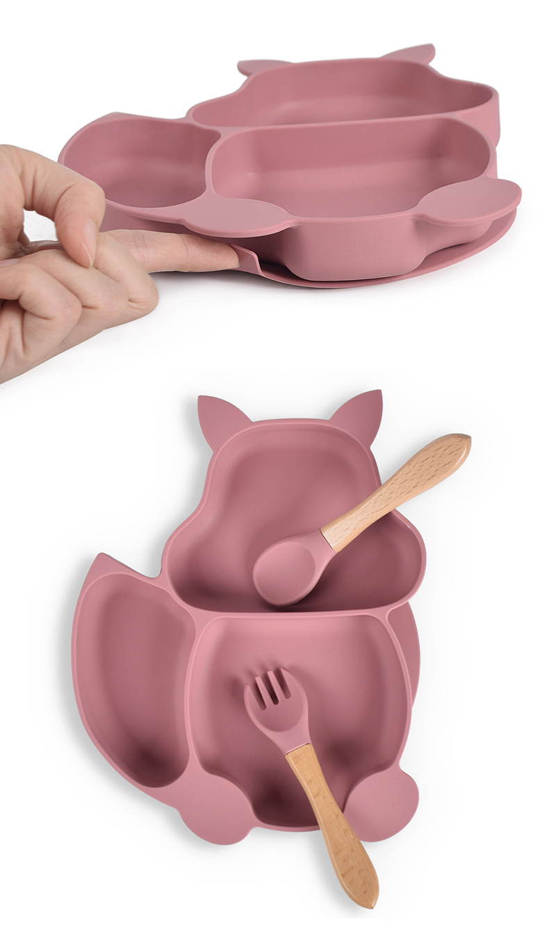 En stock vajilla de silicona de ardilla juego de accesorios de silicona de bebé tenedor de bebé cuchara de una pieza juego de plato de silicona pic 13