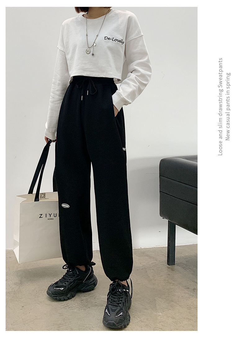 Grey sport pants for women Spring/Autumn 2021 new style loose, tight-fitting, high-waisted, drape casual straight-leg wide-leg sweatpants pic 16