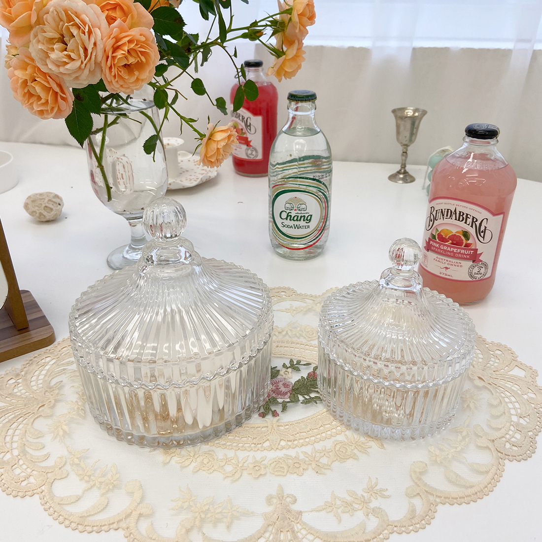 透明玻璃糖缸收纳罐糖果罐婚庆罐蜡玻璃缸带盖玻璃器皿现货批发详情7