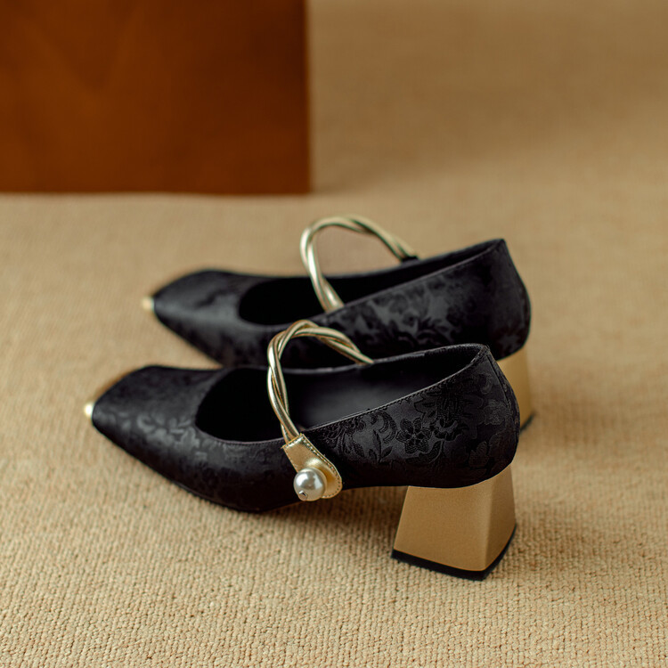 新中式国朝风单鞋2024春季新款百搭复古法式粗跟方头浅口女士单鞋详情72