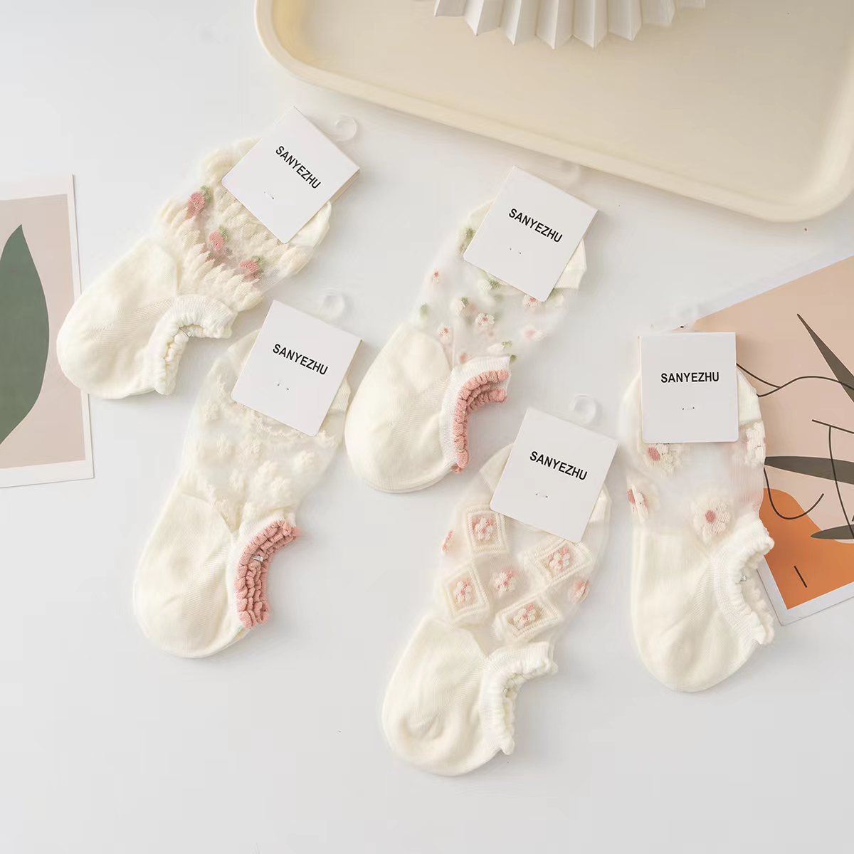 袜子女夏季超薄款花边冰丝袜女可爱日系船袜白色韩版玻璃丝短袜详情7