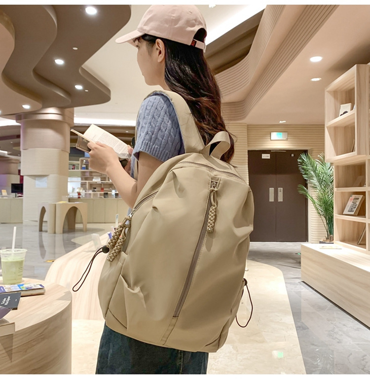 双肩包流行质感书包女初高中生学生旅行大容量背包纯色简约休闲包详情17