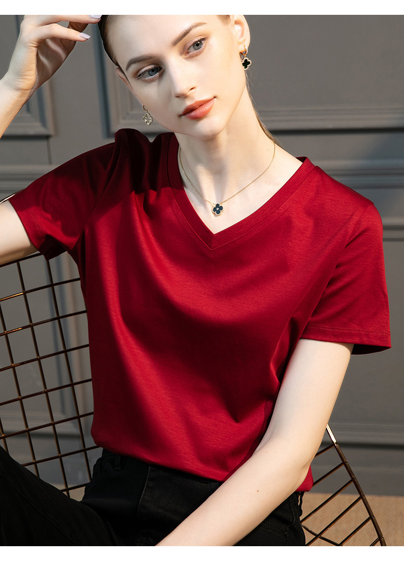 High-count 80-count double-sided mercerized cotton short-sleeved white T-shirt for women in summer, loose round-neck V-neck, versatile T-shirt, 1688 pic 32