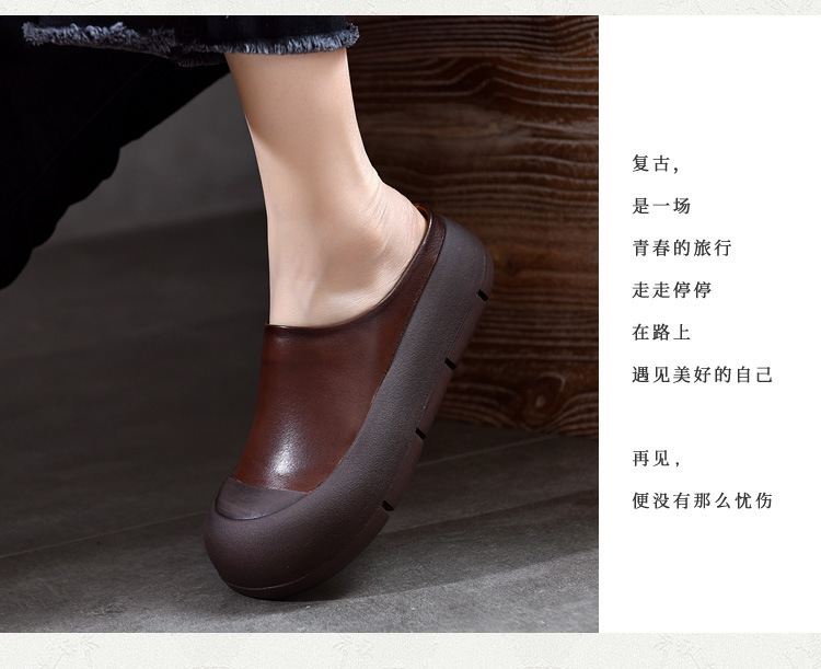 复古擦色真皮包头半拖鞋女夏季外穿小众原创头层牛皮平底凉拖鞋女详情19