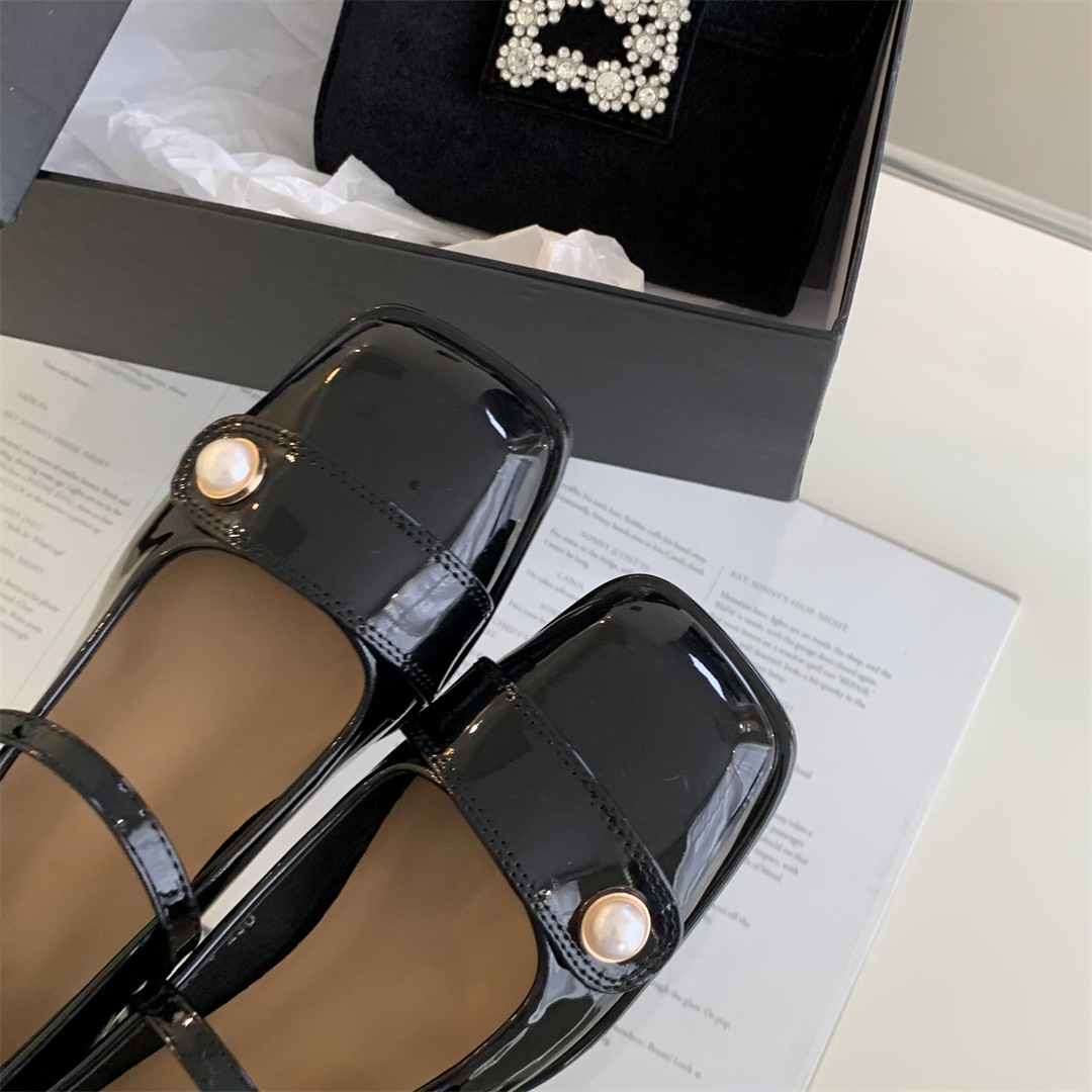 2023秋季新款时尚方头珍珠小香风纯色玛丽珍粗跟百搭时装单鞋女详情7