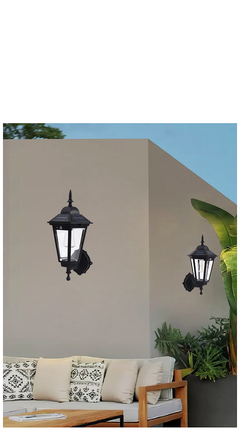 跨境复古庭院灯户外庭院氛围方形投光灯 太阳能路灯防水照明灯详情7