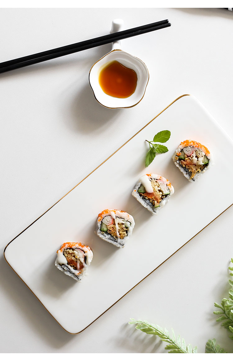 Gold-plated edge plates, ceramic Western plates, steak plates, creative Japanese sushi plates, sashimi square plates, cake flat plates, Internet celebrities pic 10