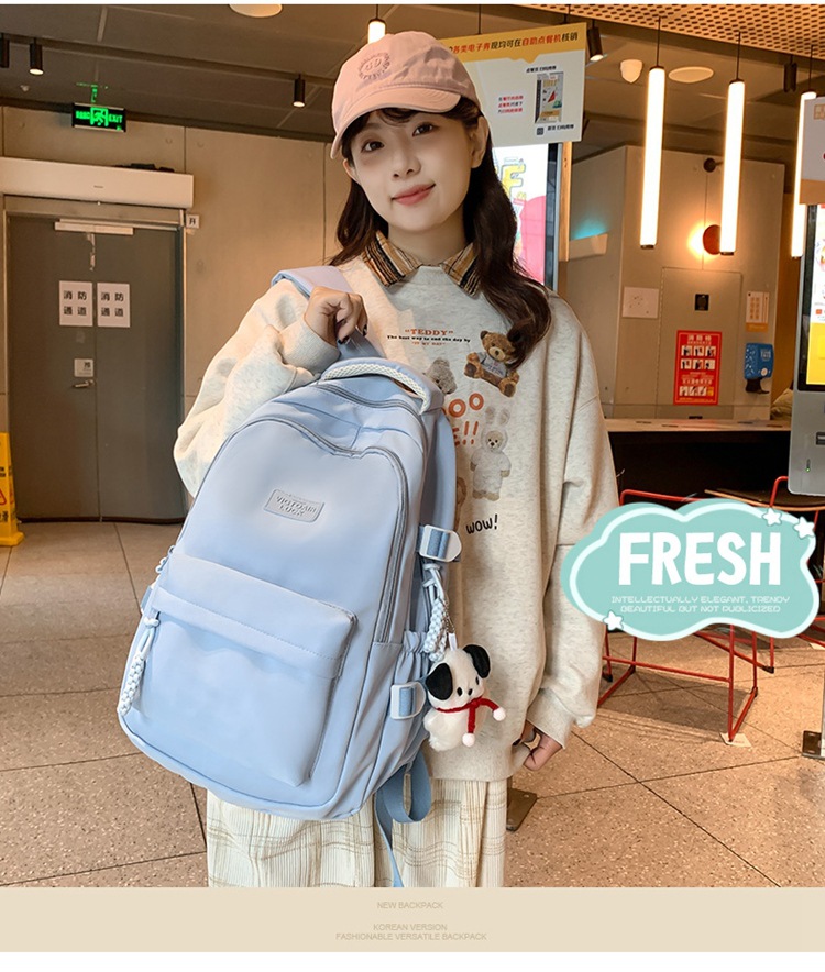 书包大容量高颜值初高中生新款双肩包大容量纯色简约防泼水背包详情4