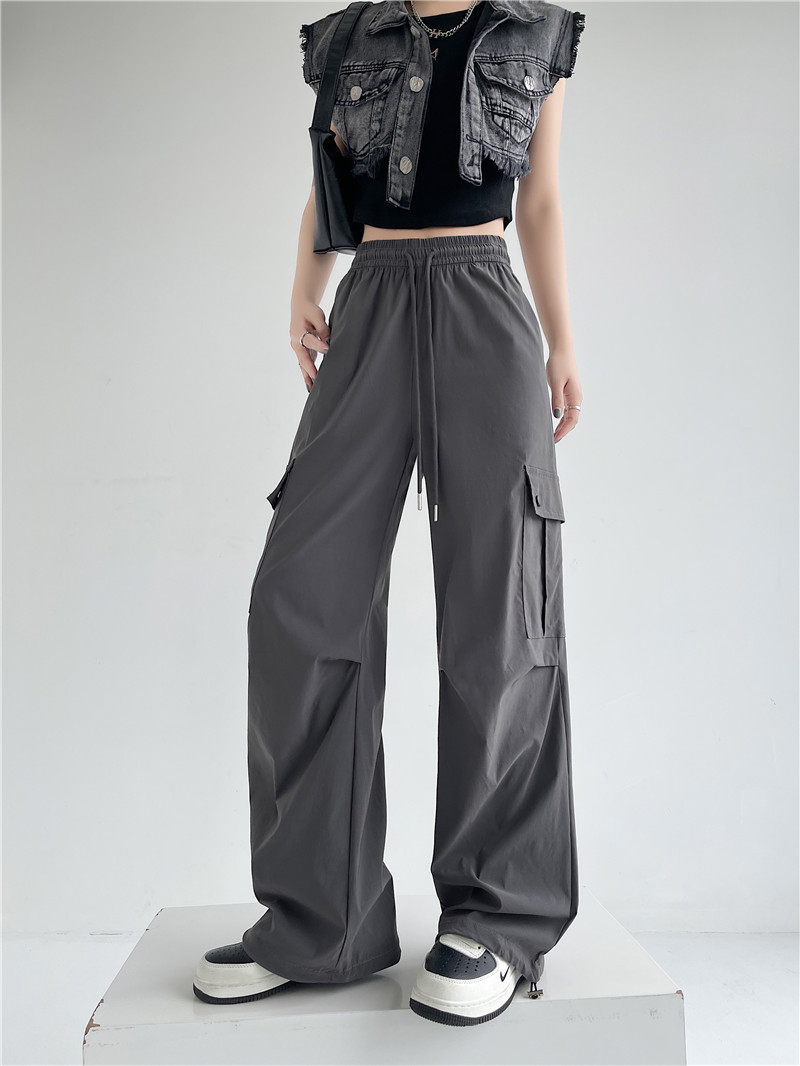 2024抽绳束脚工装休闲裤女春夏薄款设计感褶皱宽松美式长裤子详情8