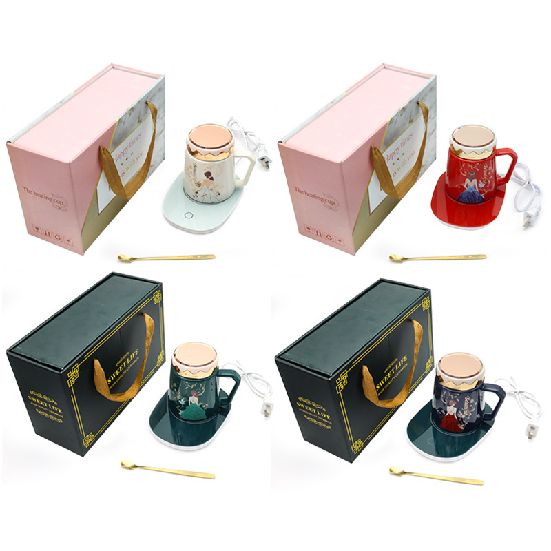 Ceramic insulated cup, 55-degree constant temperature cup, heating coaster, mirror cover, handle spoon set, high-end business gift box pic 25