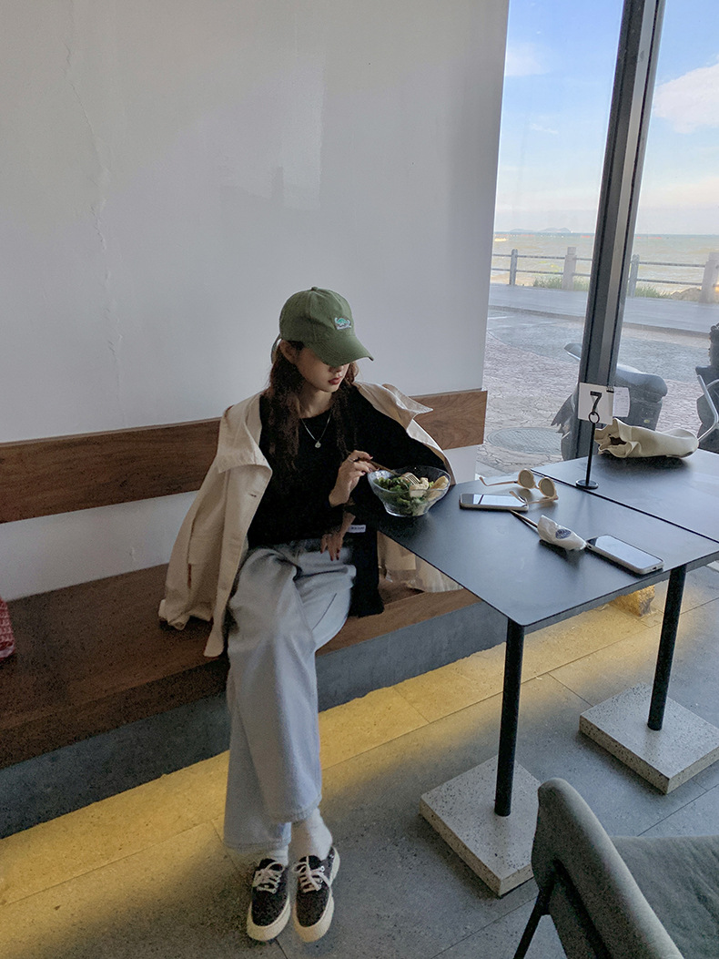 黄峥简约贴标开叉长袖T恤女2022春韩版宽松休闲设计感上衣T85396详情48