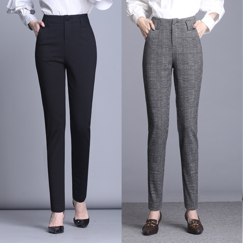 裤子女春夏西装裤女垂坠感高腰新款2023黑色小脚裤弹力女士休闲裤详情5