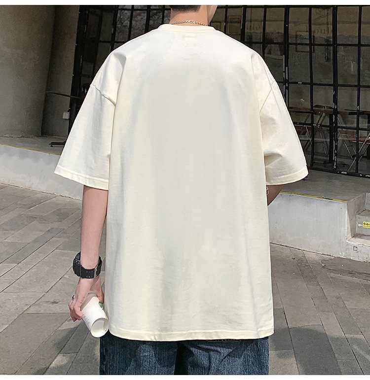 Camiseta de manga corta de estilo americano de algodón pesado hombre verano 2024 nuevo oso estampado estado de moda puerto estilo chico camiseta pic 24