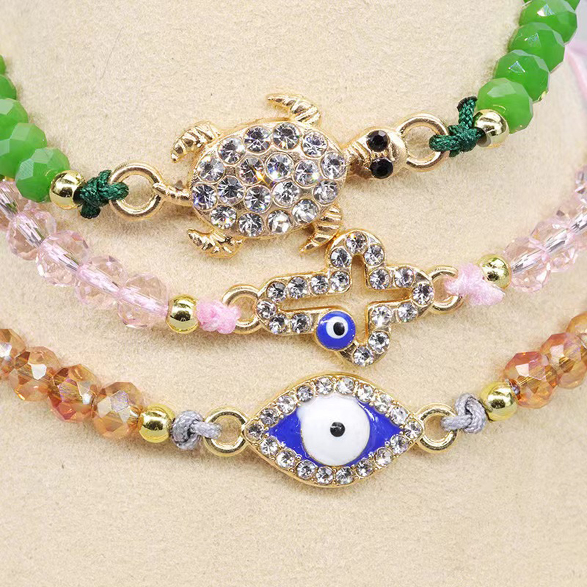 Amazon cross-border best-selling geometric diamond-encrusted cross turtle diamond-encrusted crystal beaded bracelet for men and women, friendship bracelet pic 3