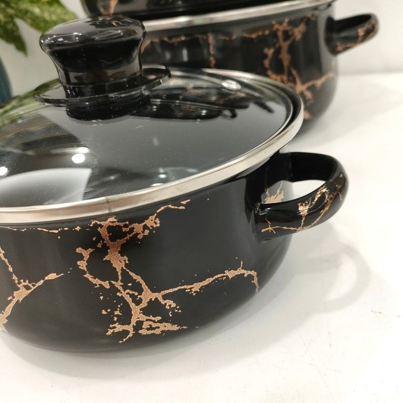 Factory direct sales 673DG genuine gold enamel cookware 16-24 cm five-piece set soup pot glass lid pic 4
