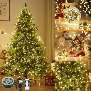 Remote-controlled Christmas tree, green wire LED copper wire light, star color light, string light, starry sky, courtyard green plant, rattan flower wreath light pic 5