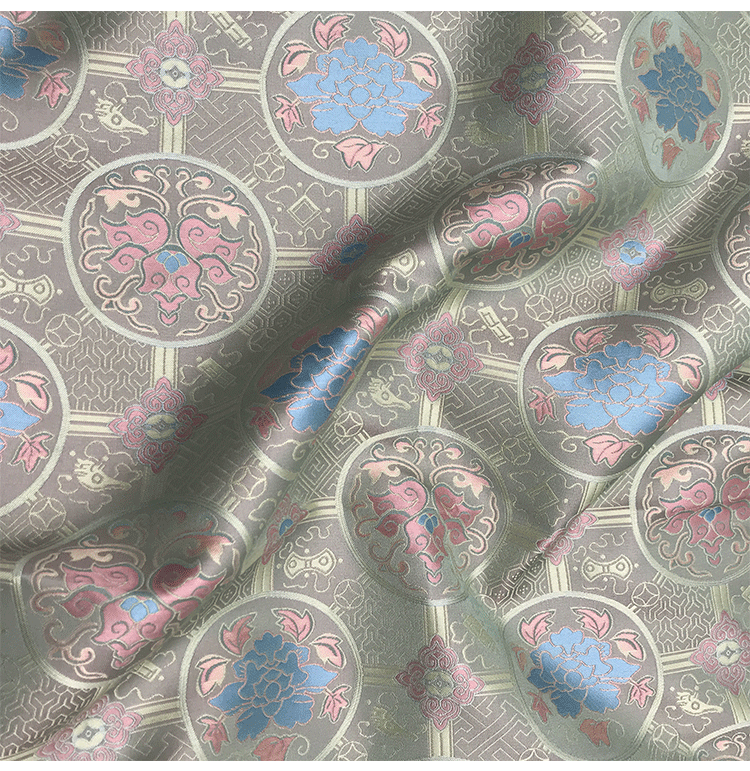 国潮现货色织宋锦中式马甲国风布料八达纹藻井竹叶提花仿宋锦旗袍面料详情8