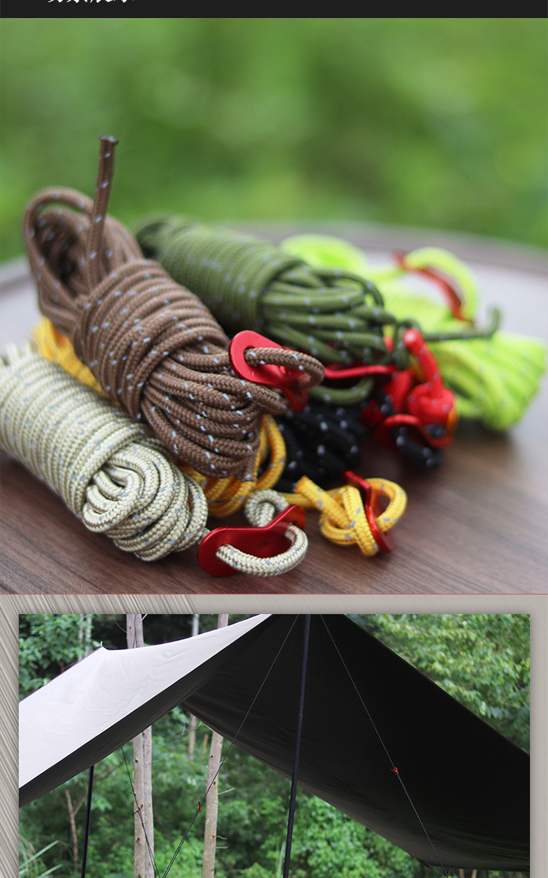 4MM thick wind rope, outdoor canopy windbreak rope, support pole, fixed pull rope, 4-meter tent reflective camp rope, adjustment rope pic 9