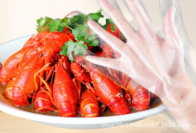 俊达厂家直销一次性餐饮美食清洁食品加工CPE加厚手套防水防油详情3