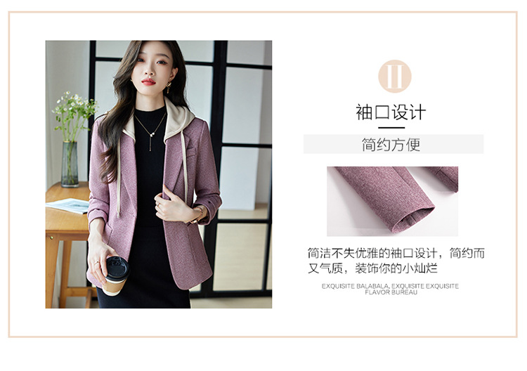 休闲假两件连帽西装外套女式春秋新款韩版高级格纹设计感西服上衣详情7