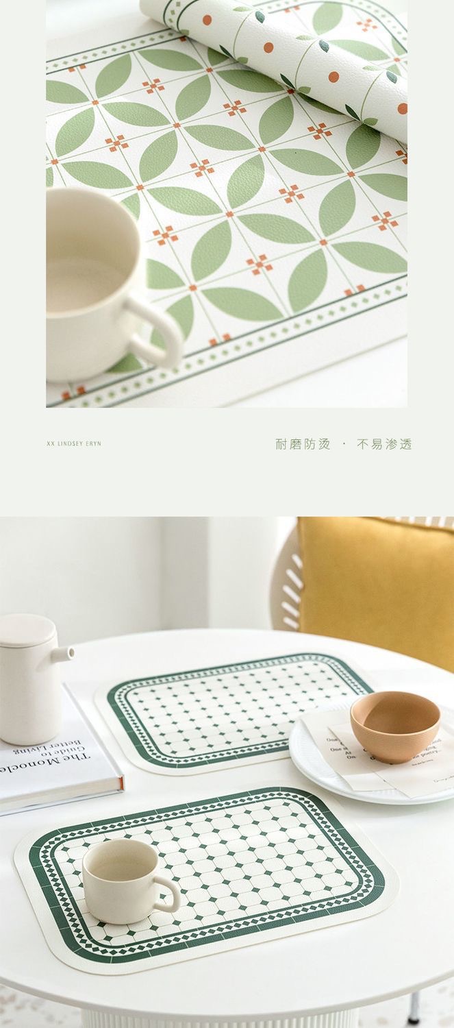 The rectangular, modern, light luxury, waterproof, oil-proof, simple and heat-insulating placemats and coasters in a fresh and green ins style pic 8