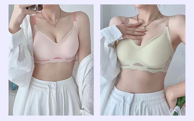 黑甜小兔~可爱无痕内衣女士小胸聚拢收副乳防下垂文胸无钢圈显大详情2