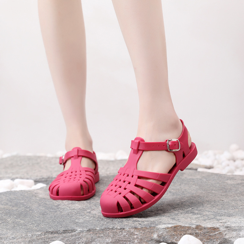 包头凉鞋女士2024罗马凉鞋春夏季外穿透气平底休闲搭扣沙滩果冻鞋详情20