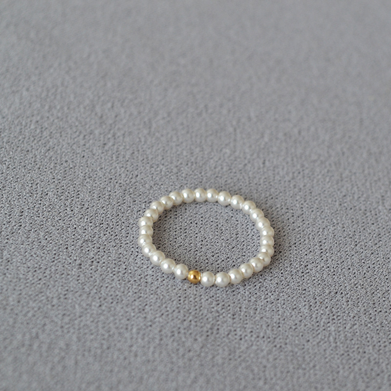 A 14K gold-encrusted small gold bead from the United States, a delicate and simple handcrafted finger ring imitating the small pearls of the Shi family pic 5