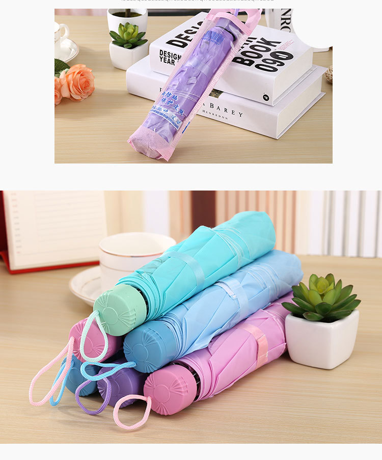 Wholesale of three-fold umbrellas, creative candy-colored inverted pole pearlescent umbrellas, manual couple style, short-handled, all-weather and all-weather advertising umbrellas pic 6