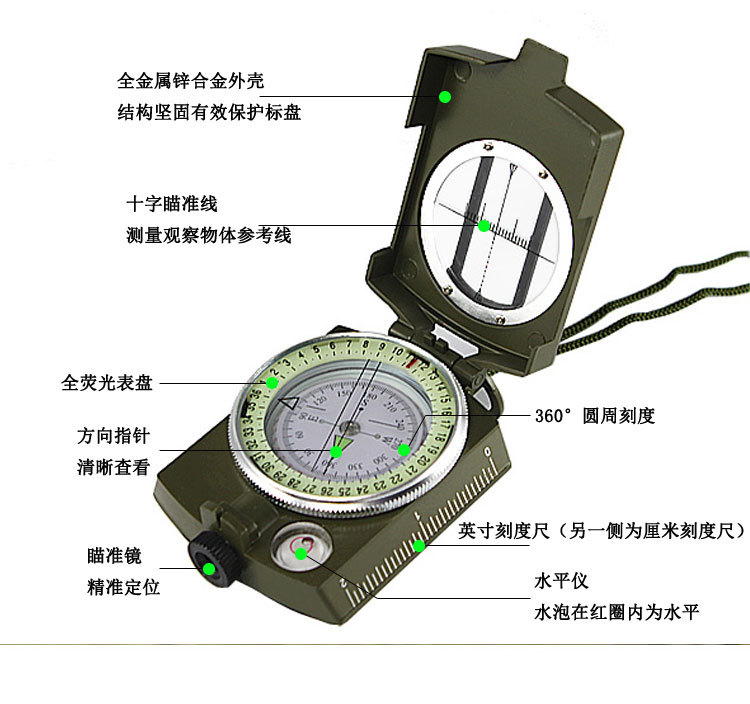 Wholesale American metal compass, high-end folding military standard, Military enthusiast K4580 multi-functional luminous compass pic 6