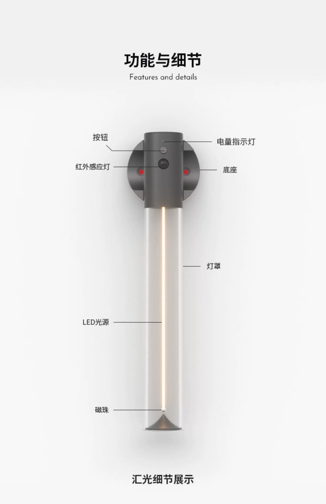 Augelight wireless sensor light, night light, bedroom sleep wake-up light, camping light, gift for boys, rechargeable clip table lamp pic 10