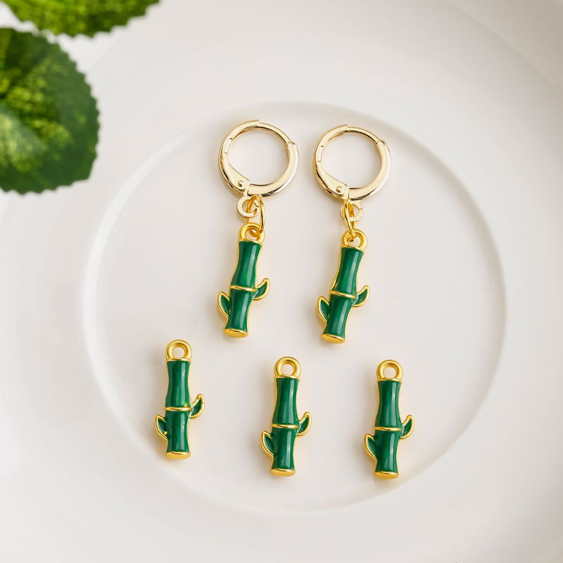 Ancient-style sand gold simple oil-dripping bamboo joint alloy accessories creative necklace earrings diy pendant pic 4