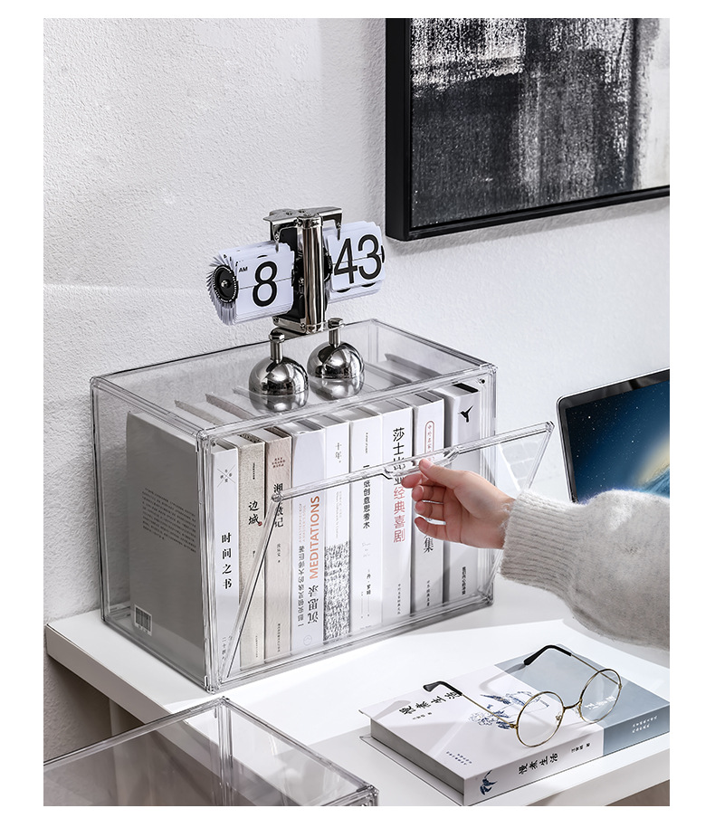 书本收纳盒大容量A4透明学生儿童绘本书桌整理箱子书架书柜储物筐详情11