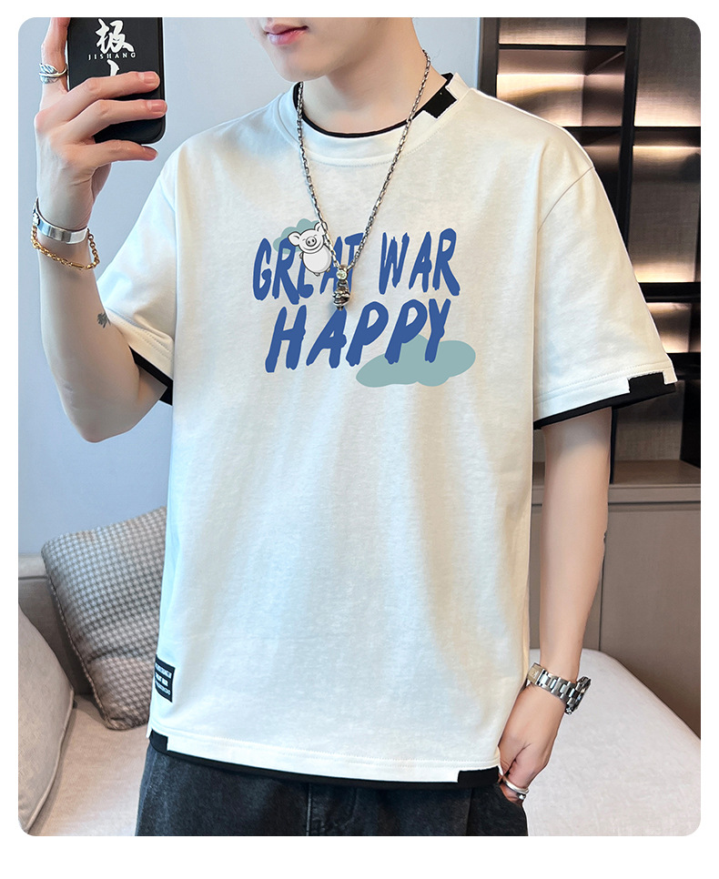 棉质新款夏季短袖T恤男款潮流宽松潮牌港风学生上衣圆领休闲透气详情12