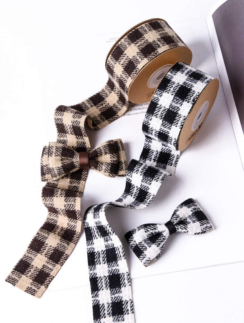 DIY cotton and linen color-blocked checkered webbing, bow tie hair accessories, hair bands, clothes, bow tie accessories, gifts, flower packaging pic 3