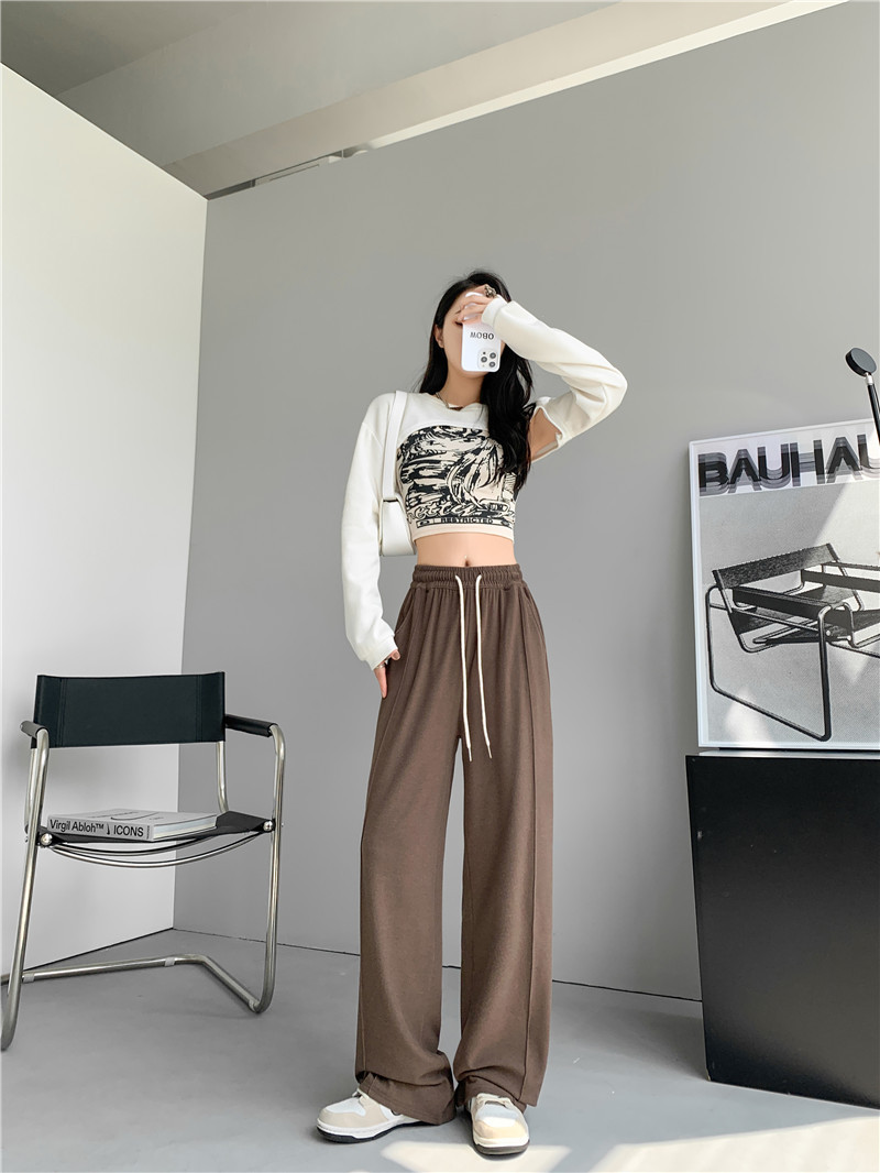(Glutinous rice wide-leg pants) High-waisted, sagging, straight-leg wide-leg floor-length pants with a design sense, grey casual pants, trendy ins pic 14